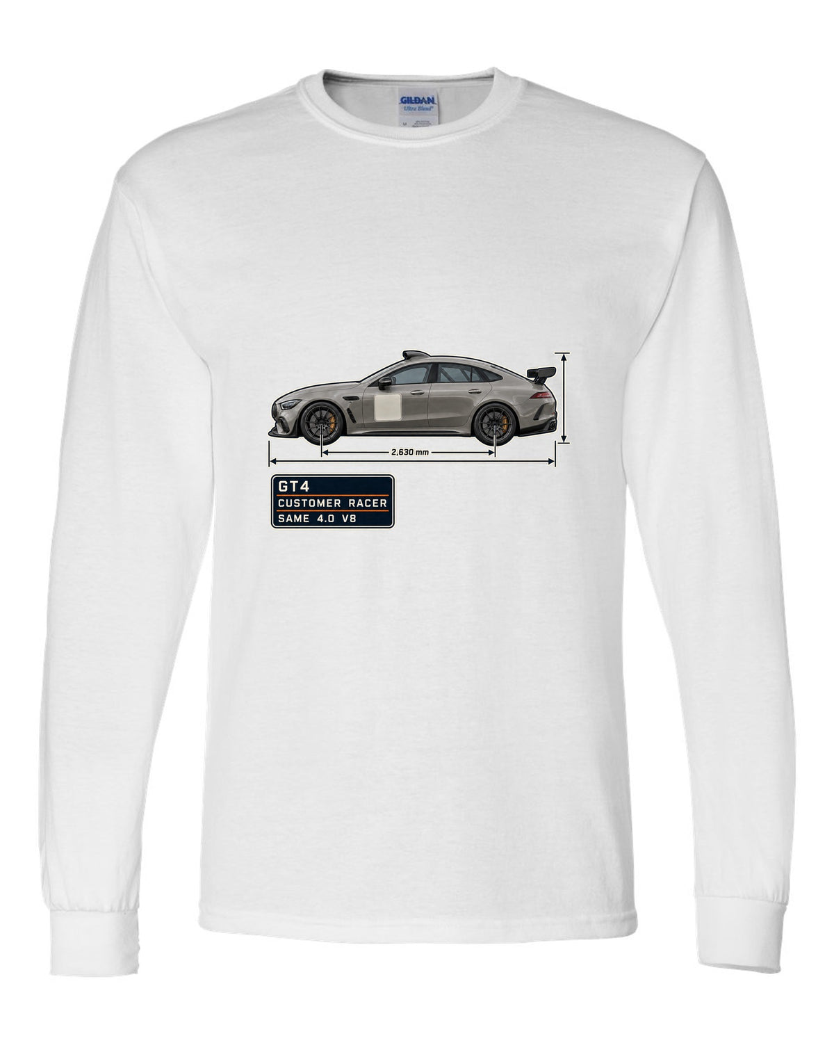 Mercedes-AMG GT4 unliveried spec poster print white long sleeve front view with the design
