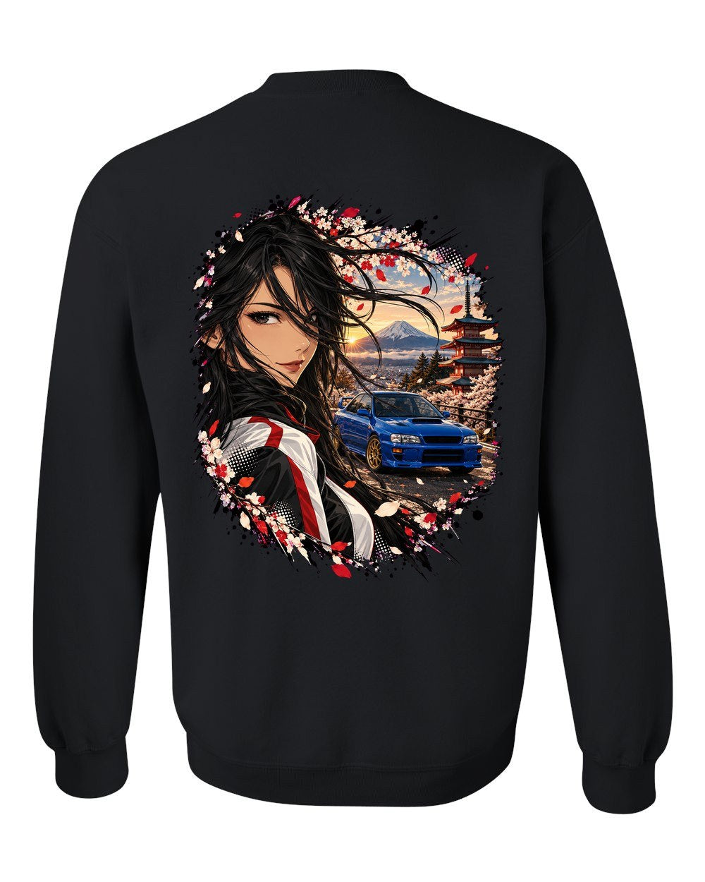 Subaru WRX STI GC8 Anime Girl Crewneck Black back