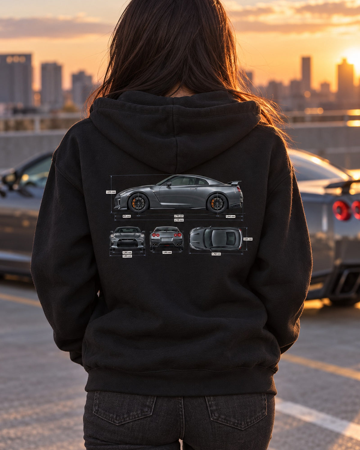 Nissan GT-R50 Italdesign Spec Poster Shirt, 50 Units Only Zip Hoodie Black worn hero