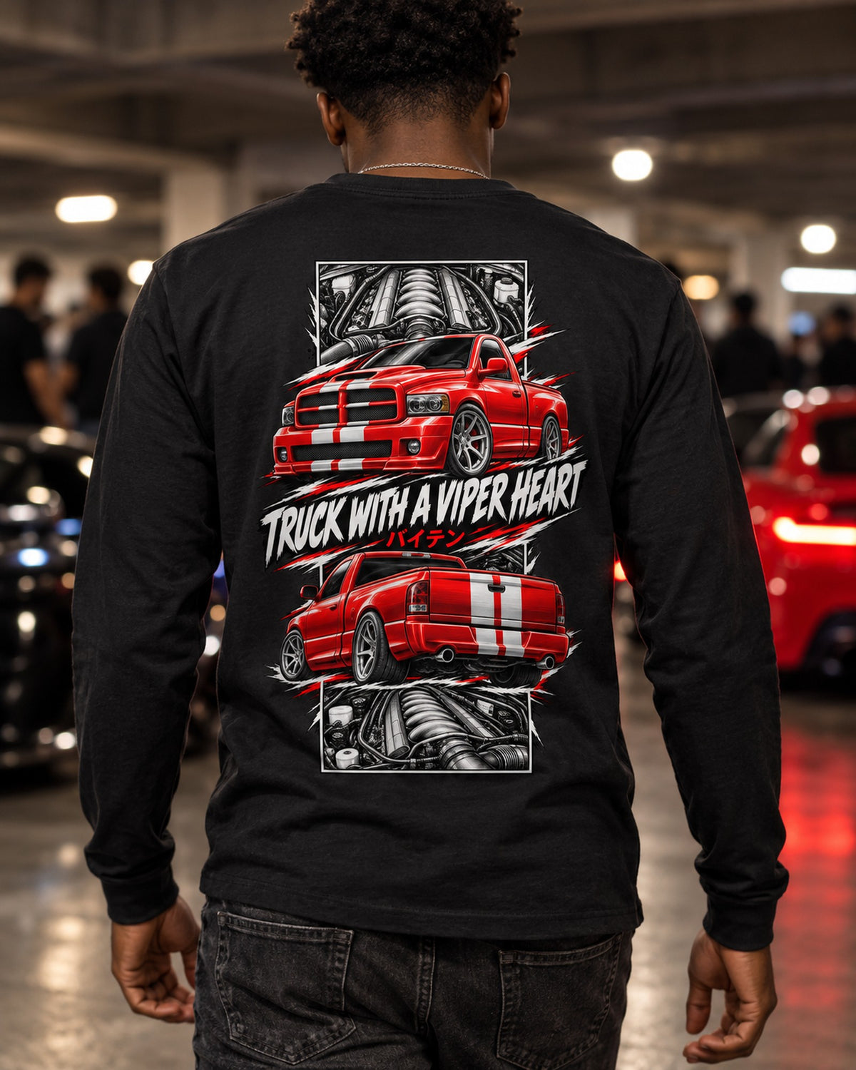Dodge RAM SRT-10 Torn Poster Full-Back Graphic Tee Long Sleeve Black worn hero