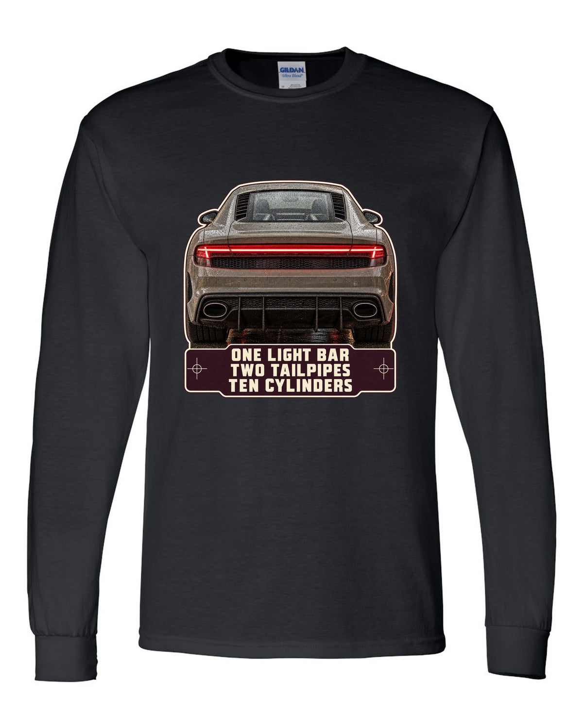 Audi R8 V10 performance rear taillight macro print design black long sleeve front view with the design