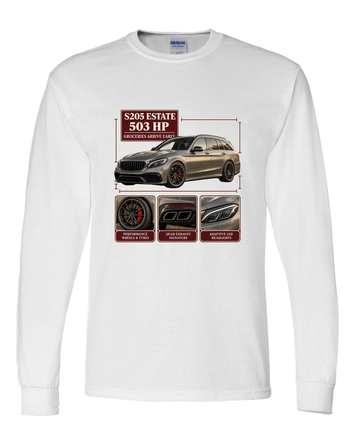 Mercedes-AMG C63 S Estate S205 dossier panel design in warm grey white long sleeve front view with the design