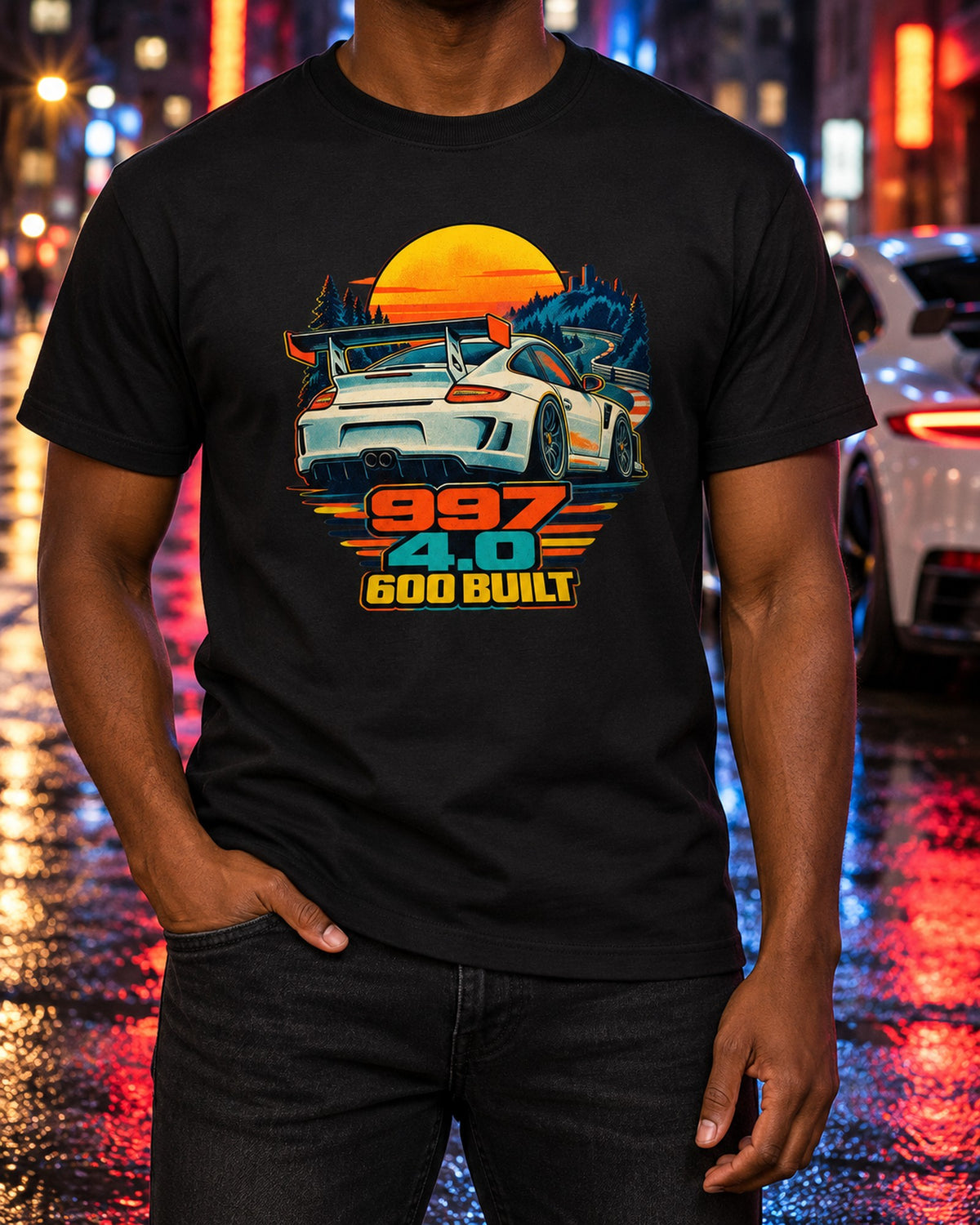 911 GT3 RS 4.0 (997) Mezger Risograph Print Tee T-Shirt Black worn hero