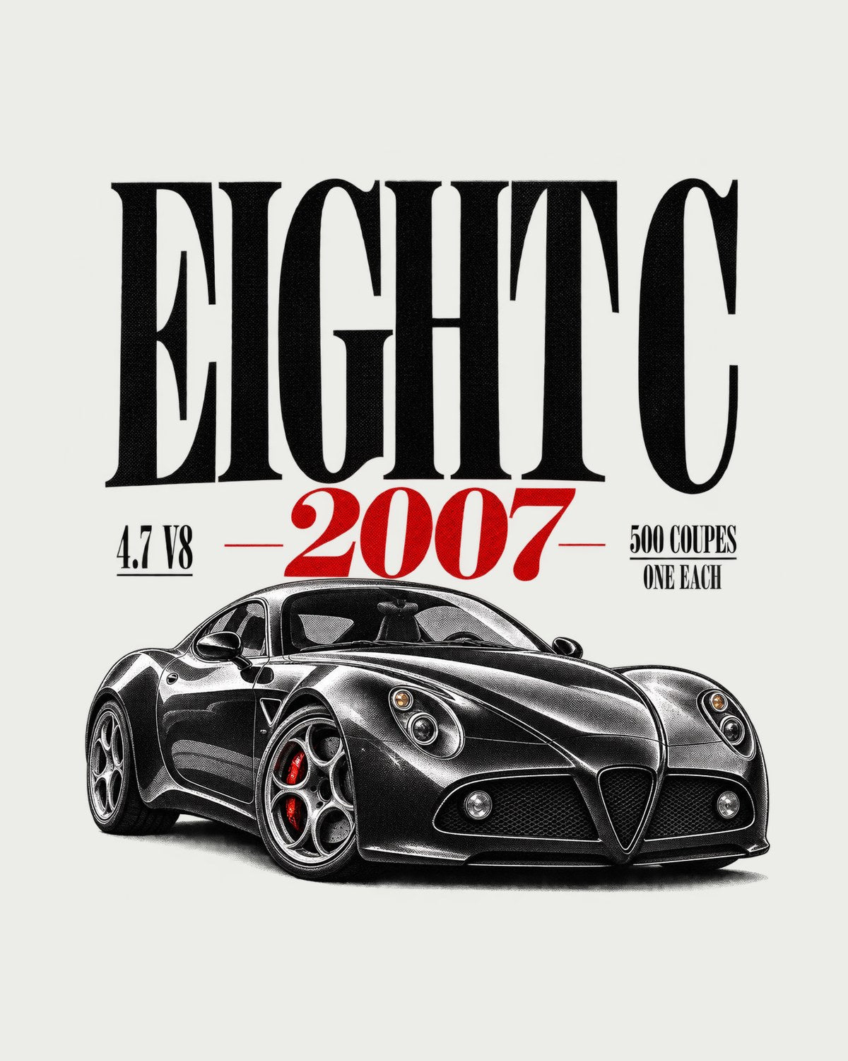 Alfa Romeo 8C Competizione Editorial Tee, 4.7 V8 500 Coupes design only