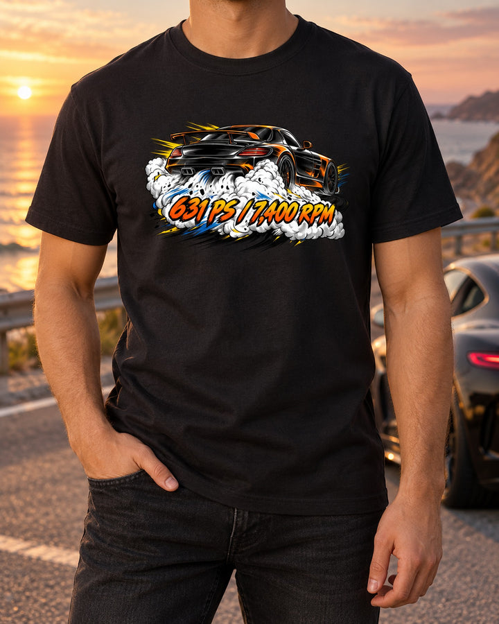 Mercedes SLS AMG C197 Manga Ink 631 PS Shirt, Car Guy Gift T-Shirt Black worn hero