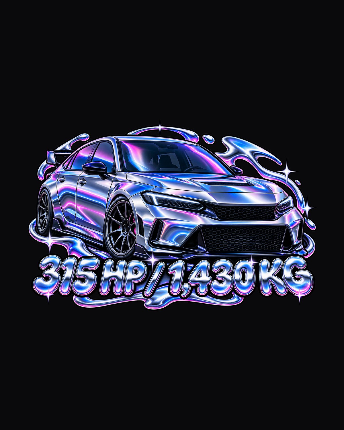 FL5 Civic Type R Chrome Mesh Y2K Graphic Tee, Honda Car Shirt design only