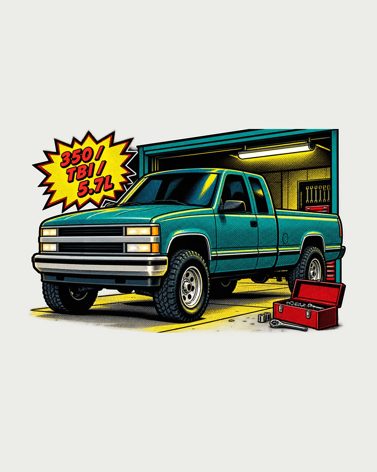 OBS Chevy Silverado Pop-Art Tee, 350 TBI 5.7L GMT400 design only