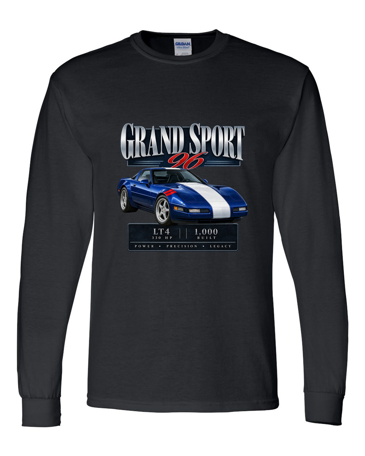Chevrolet Corvette C4 Grand Sport 1996 archive panel print black long sleeve front view with the design