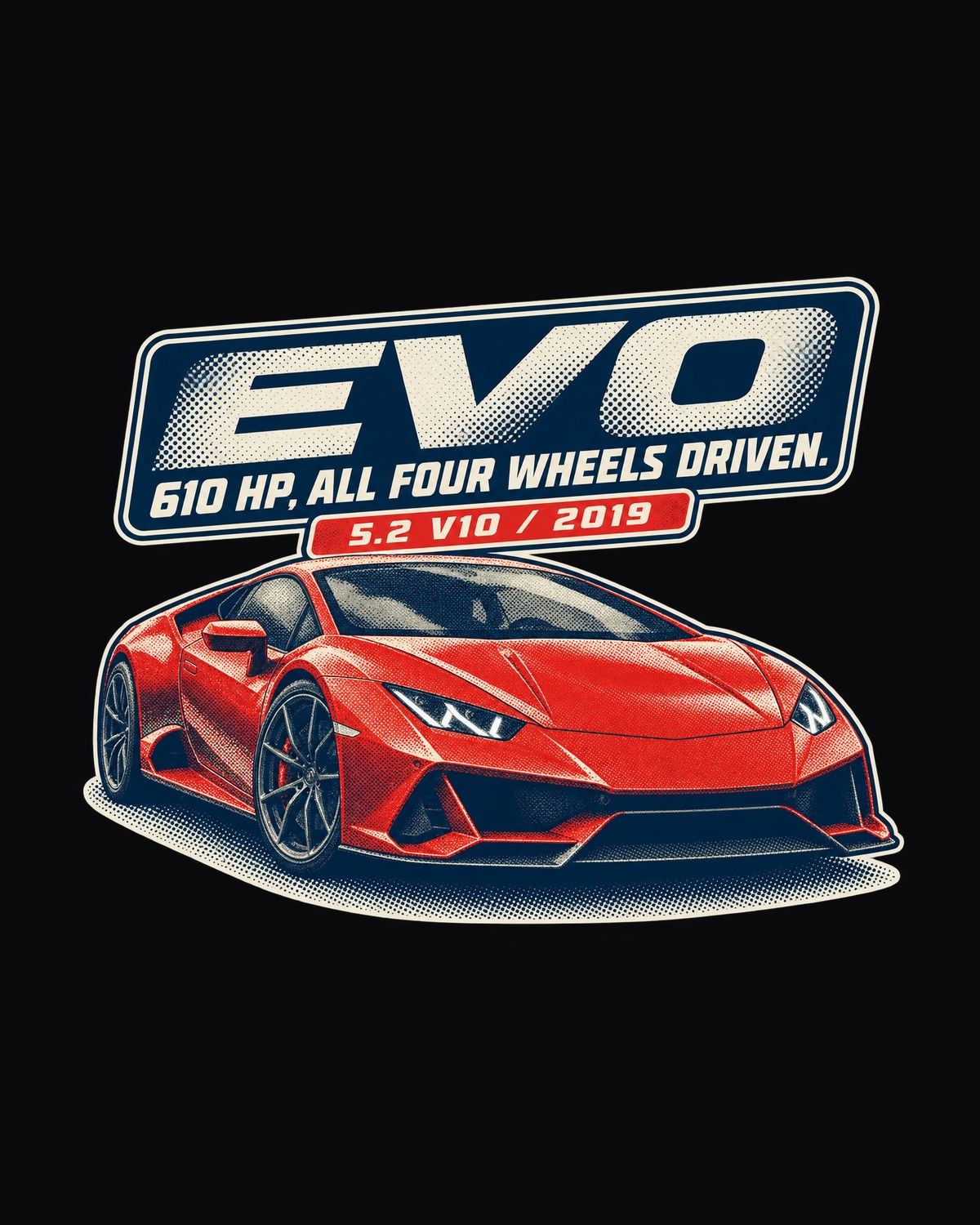 Lamborghini Huracan EVO Halftone Graphic Tee, 610 HP design only