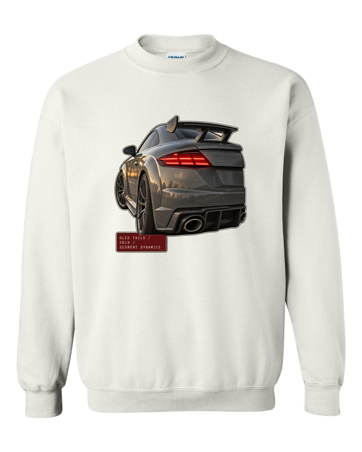 Audi TT RS facelift OLED taillight macro print white crewneck front view with the design