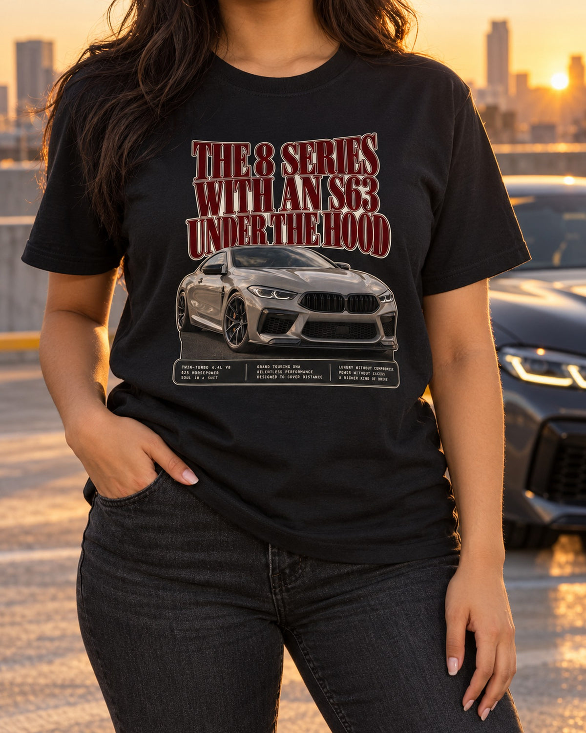 BMW M8 Competition F92 Editorial Headline Shirt T-Shirt Black worn hero