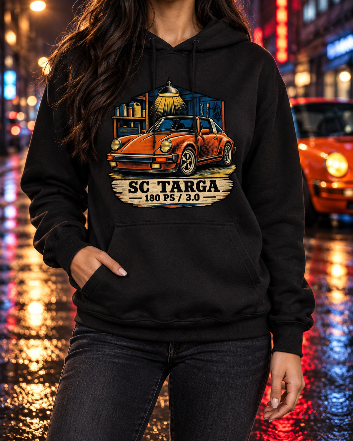 Blueprint Porsche 356 A 1.6 L Flat-Four Shirt, Car Guy Gift Pull Over Hoodie Black worn hero