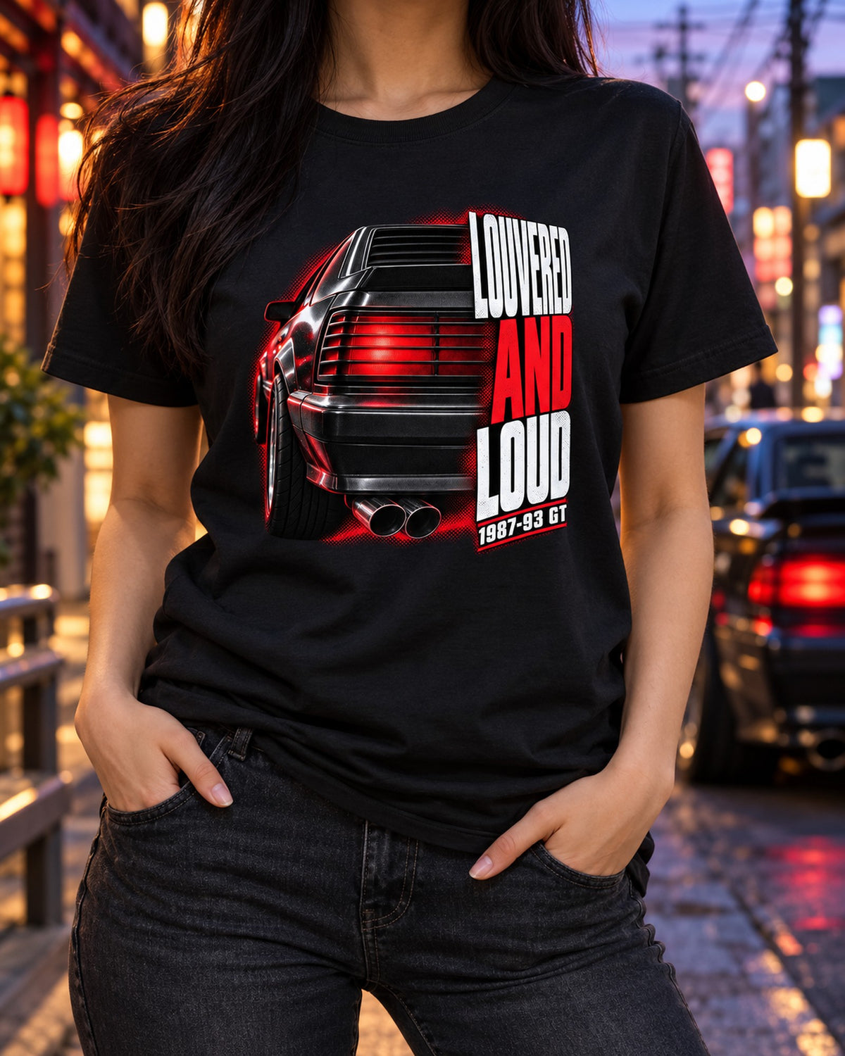 Fox Body Mustang GT Louvered Taillight Macro Tee, 1987-93 T-Shirt Black worn hero