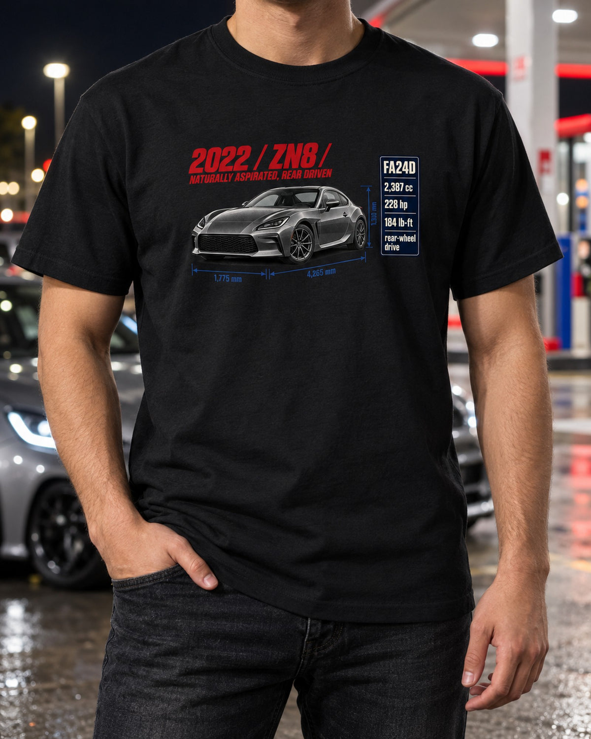 Toyota GR86 ZN8 Spec Poster Shirt, Rear-Drive NA Car Tee T-Shirt Black worn hero