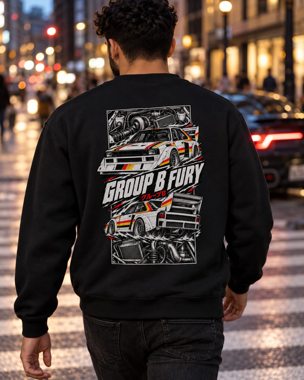 Audi Sport Quattro S1 Torn Poster Full-Back Graphic Tee Crewneck Black worn hero