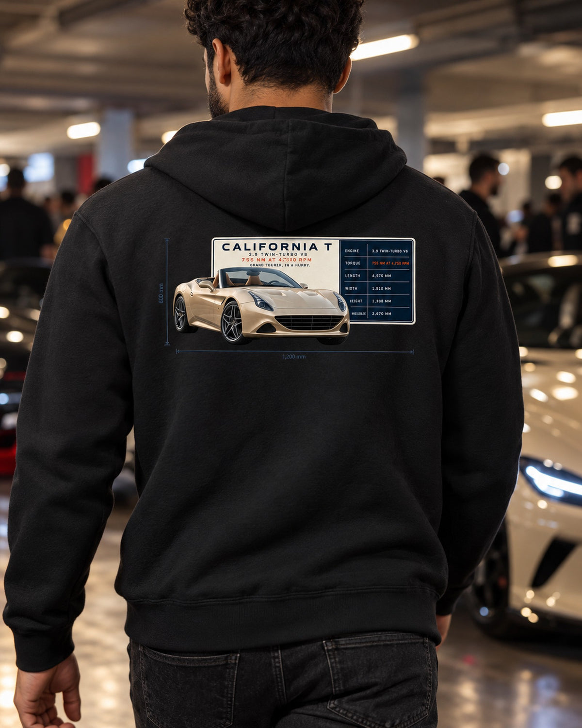 Ferrari California T Spec Poster Shirt, 755 Nm Grand Tourer Zip Hoodie Black worn hero