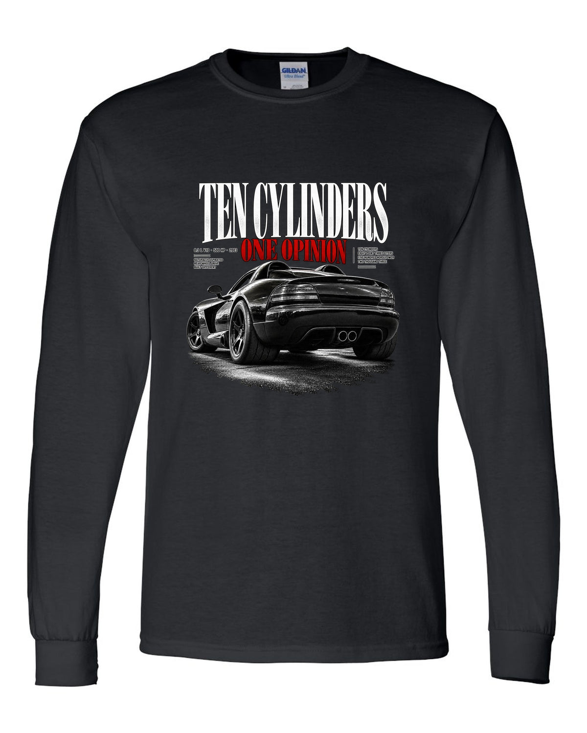 2003 Dodge Viper SRT-10 ZB I rear three-quarter editorial headline print black long sleeve front view with the design