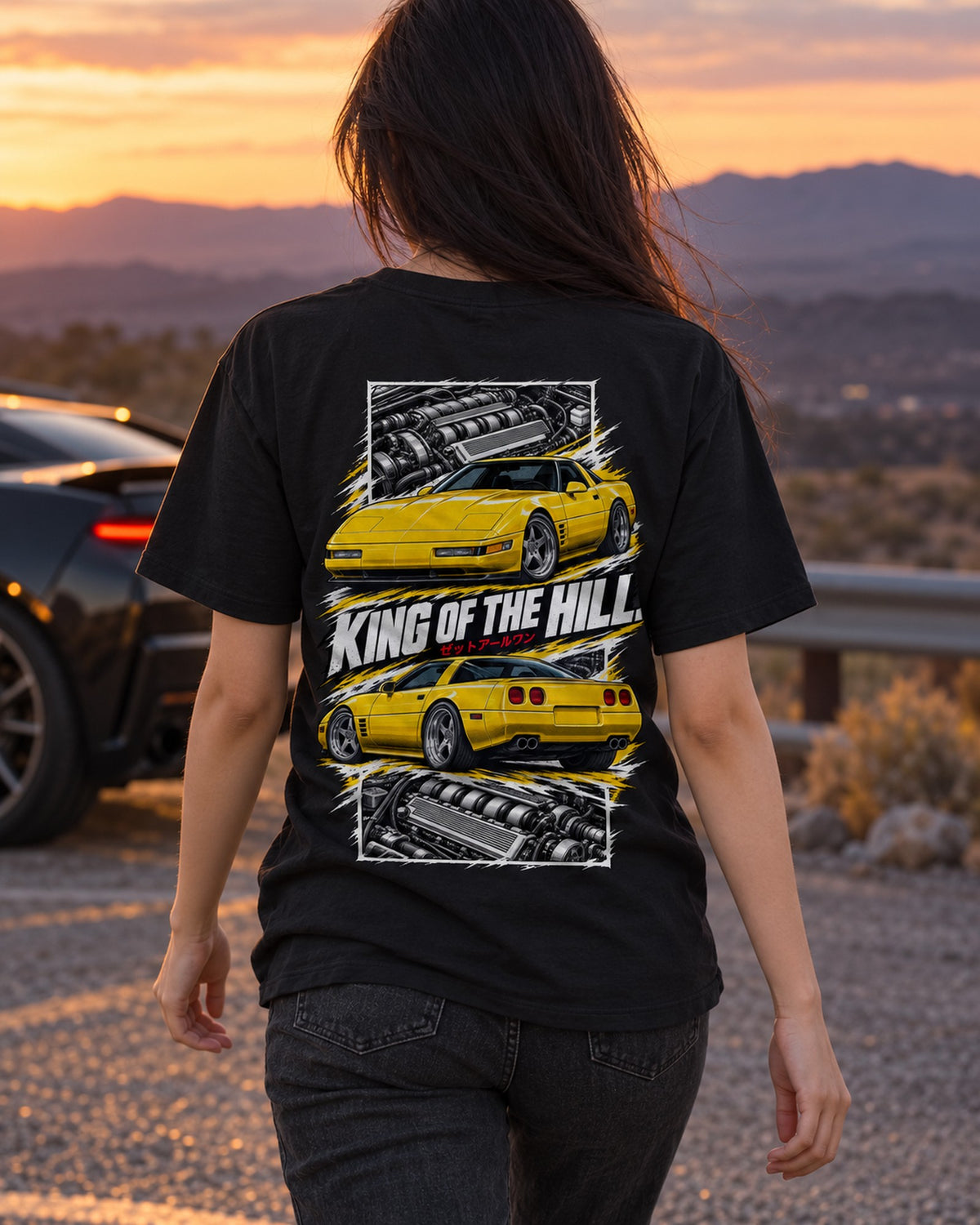 Corvette C4 Zr-1 Torn Poster Full-Back Graphic Tee T-Shirt Black worn hero