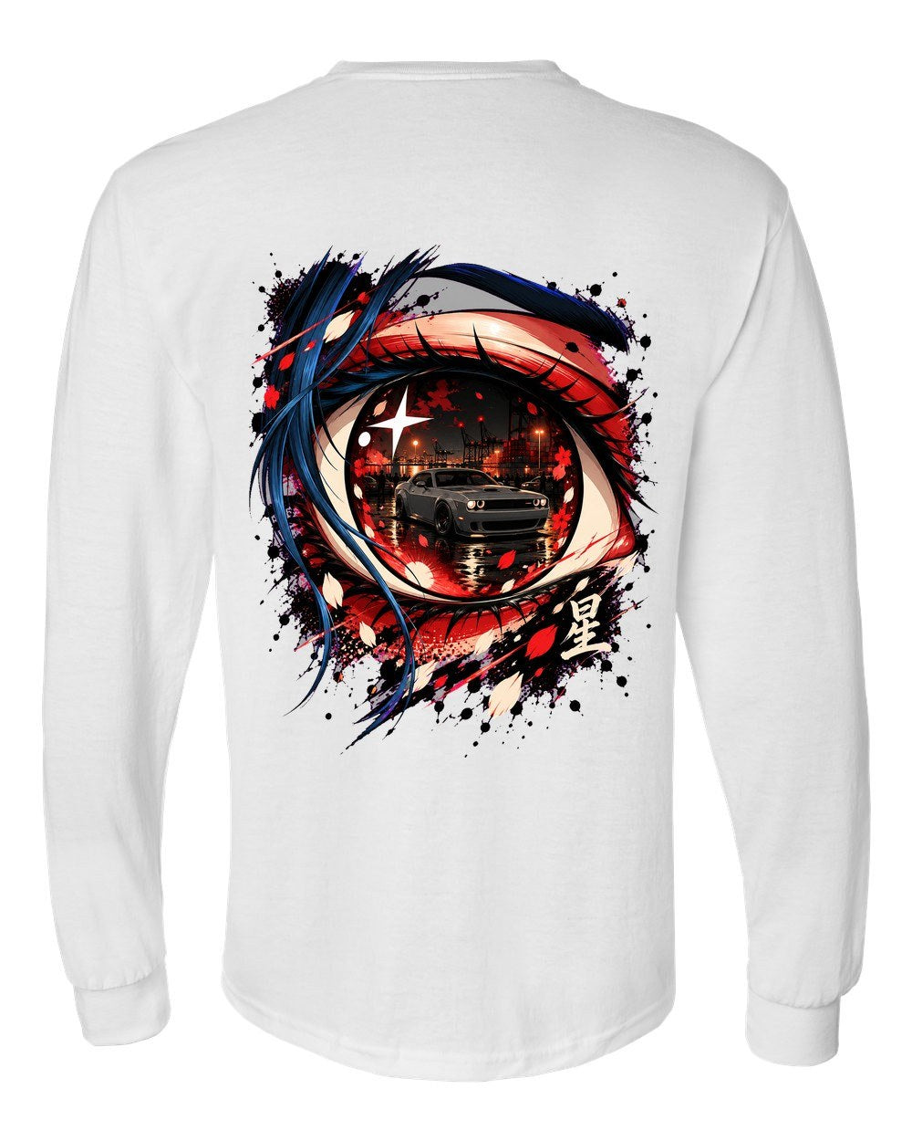 Dodge Challenger Hellcat Anime Girl Long Sleeve White back