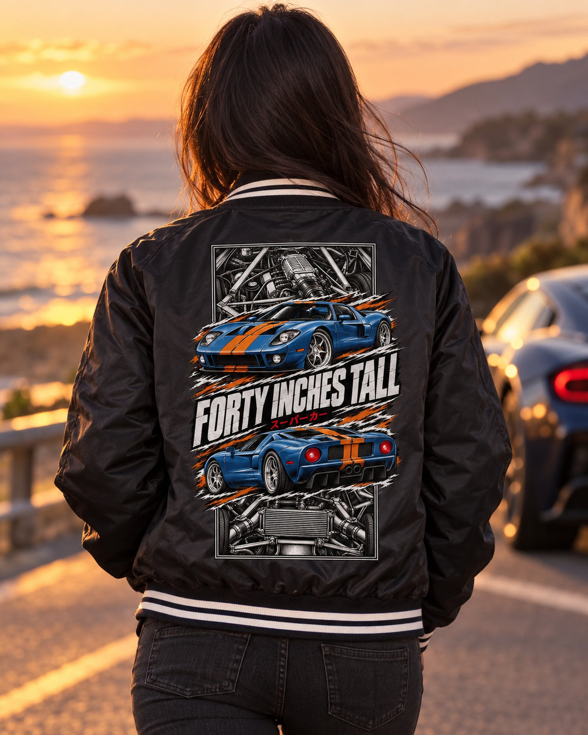 Ford Gt Torn Poster Full-Back Graphic Tee Bomber Jacket Black worn hero