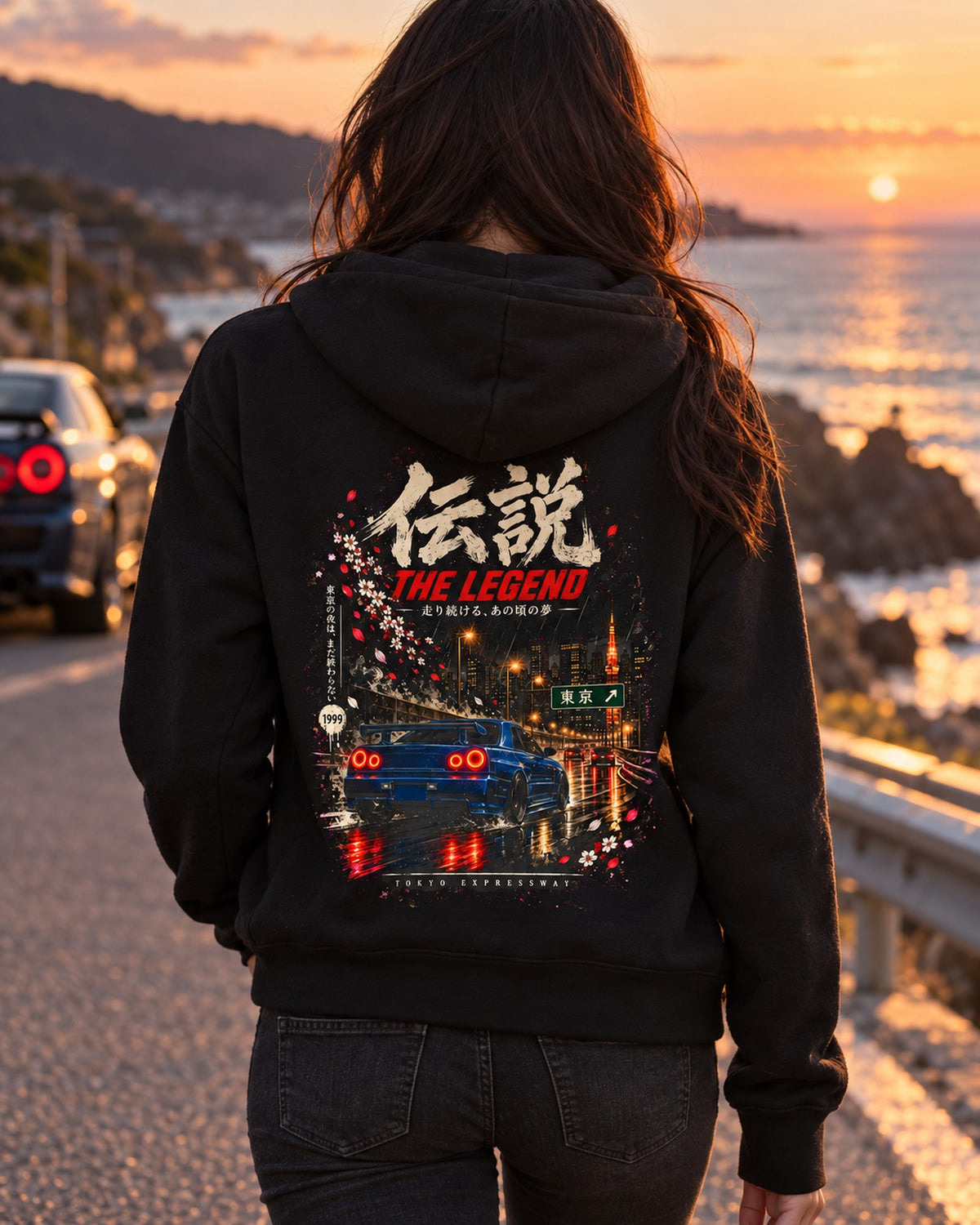 Nissan Skyline GT-R R34 The Legend Shirt, Hoodie & More Zip Hoodie Black worn hero