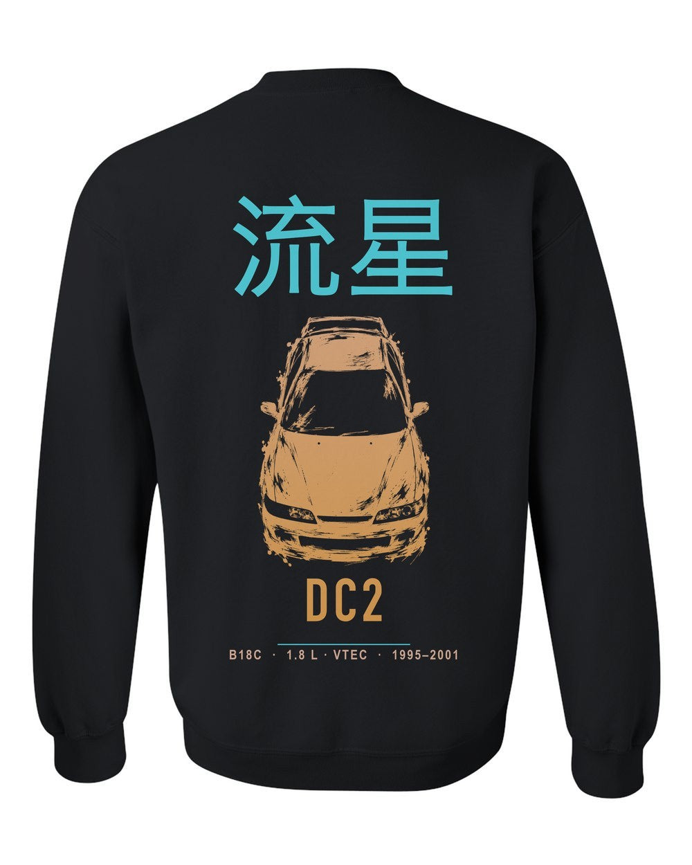 DC2 full-back artwork black crewneck back view with the design