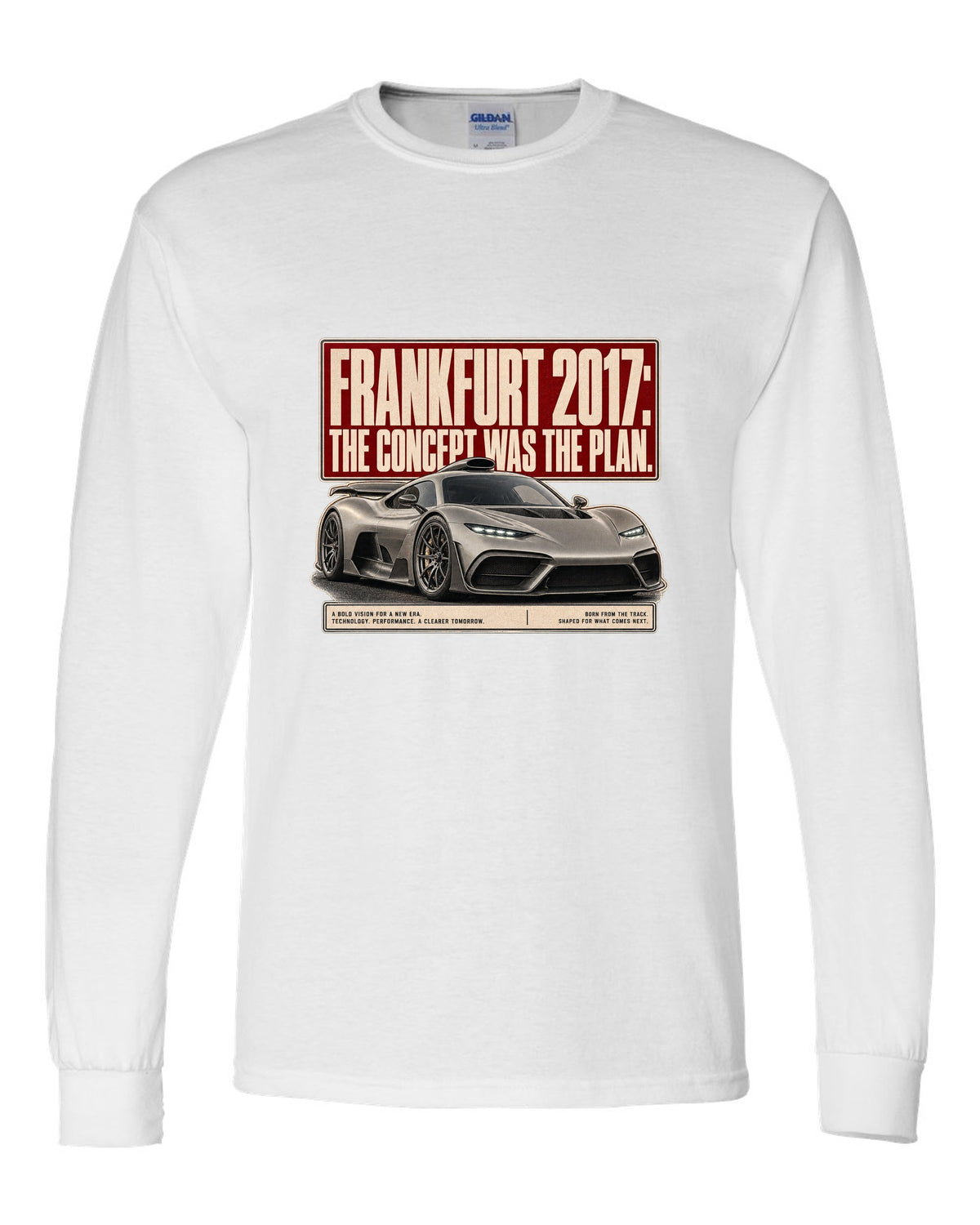 Mercedes-AMG Project One concept Frankfurt 2017 editorial headline design white long sleeve front view with the design