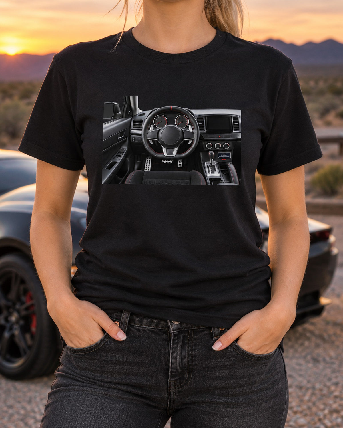 Mitsubishi Evo X TC-SST Cockpit Gauge Shirt, Paddle Shifters T-Shirt Black worn hero
