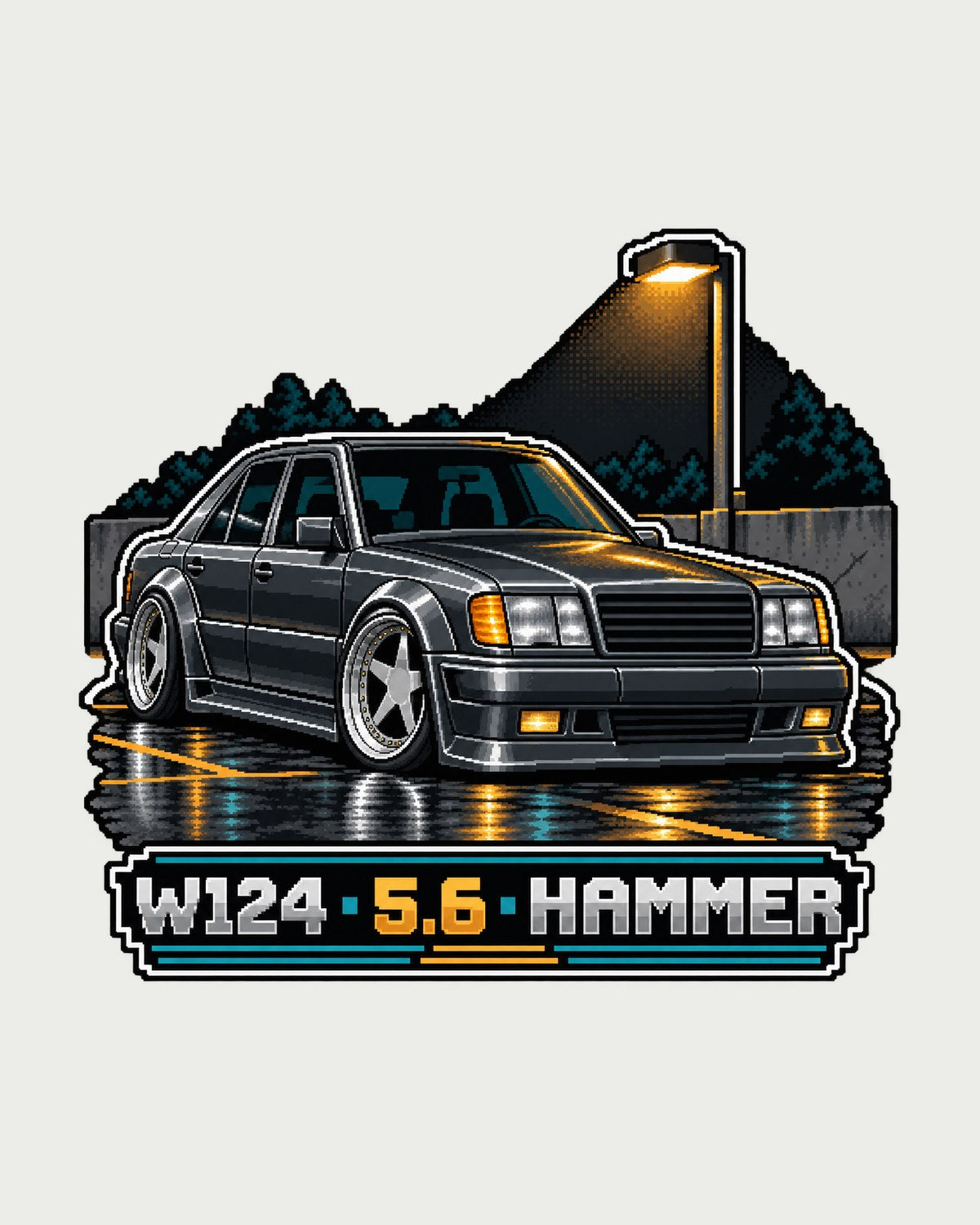 Mercedes 300E 5.6 AMG Hammer W124 Pixel Art print Tee design only