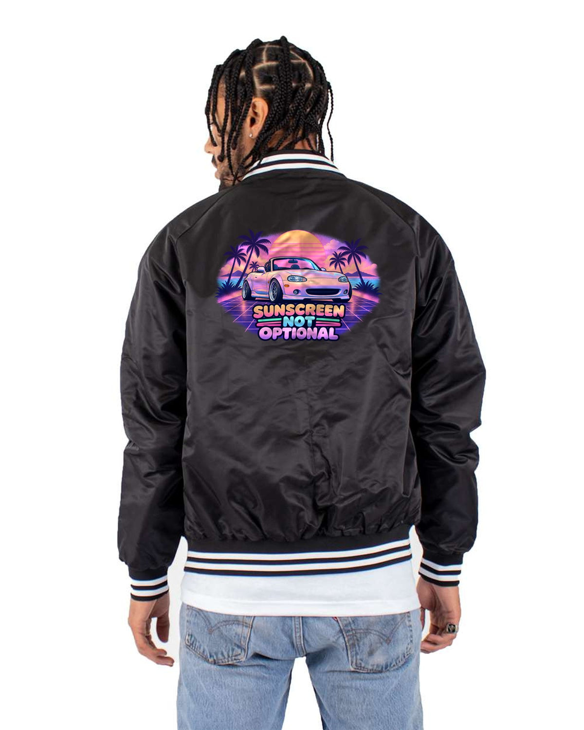 Mazda MX-5 NB Miata Pastel Soft Top Shirt, Car Guy Gift Bomber Jacket Black back