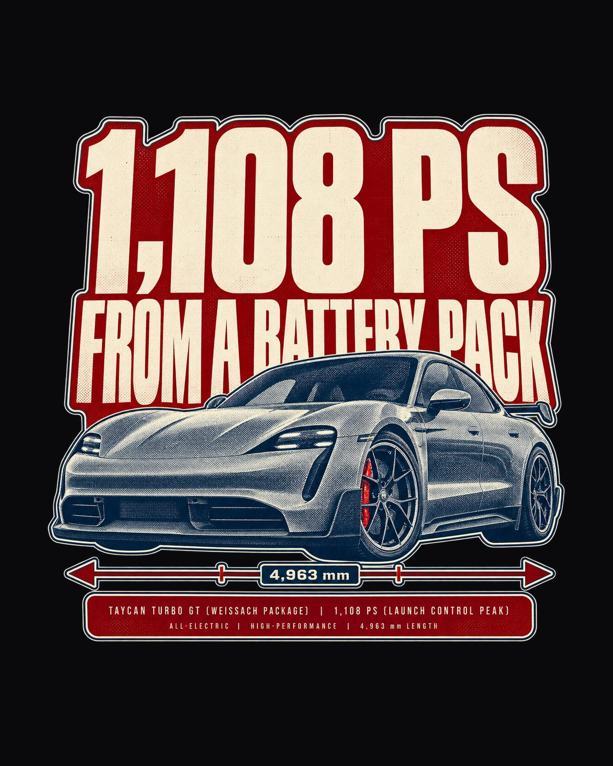 Taycan Turbo GT Halftone Shirt, 1,108 PS Porsche EV Gift design only