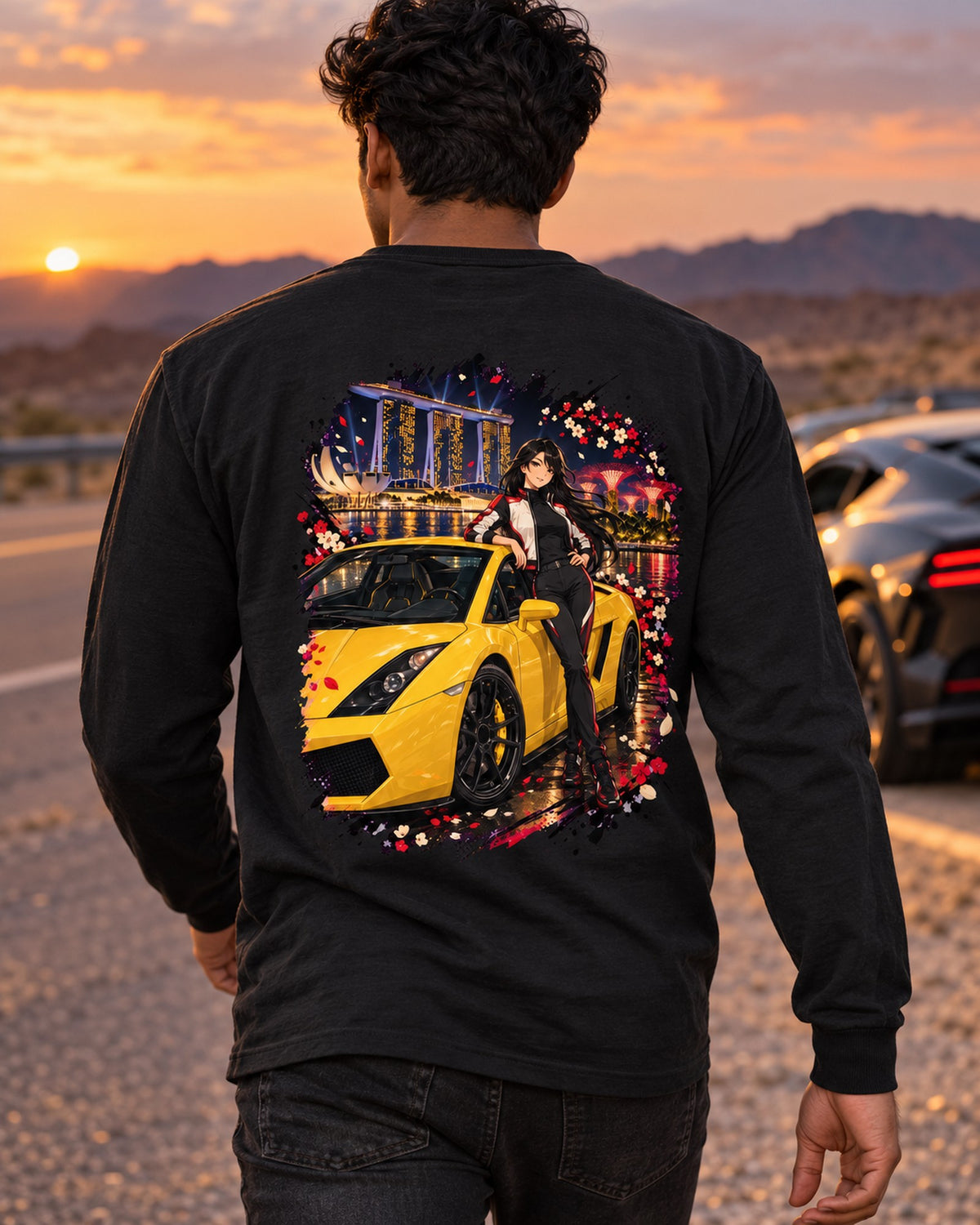 Lamborghini Gallardo Anime Girl Shirt, Hoodie & More Long Sleeve Black worn hero