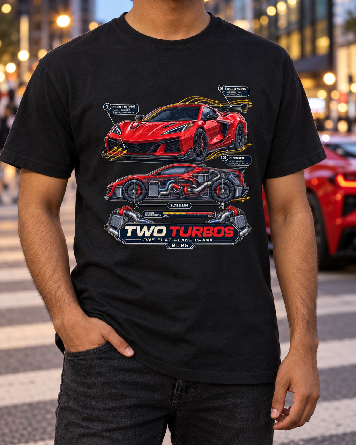 Chevrolet C8 ZR1 Two Turbo Cutaway Callouts Tee, Corvette Shirt T-Shirt Black worn hero