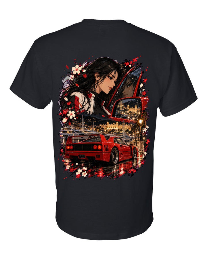 Ferrari F40 Anime Girl T-Shirt Black back