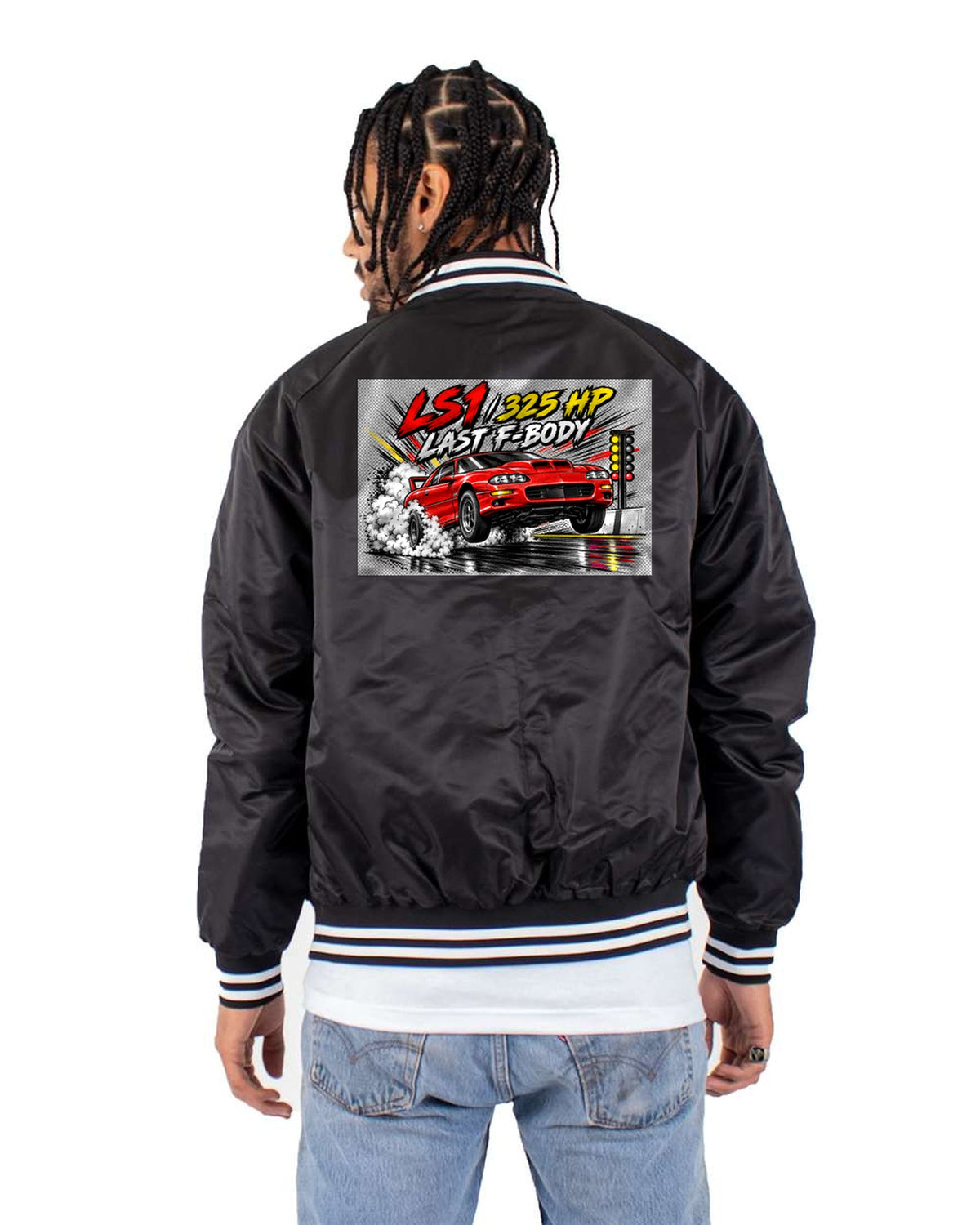 2002 Camaro SS LS1 Retro Manga Panel Tee, Last F-Body Bomber Jacket Black back
