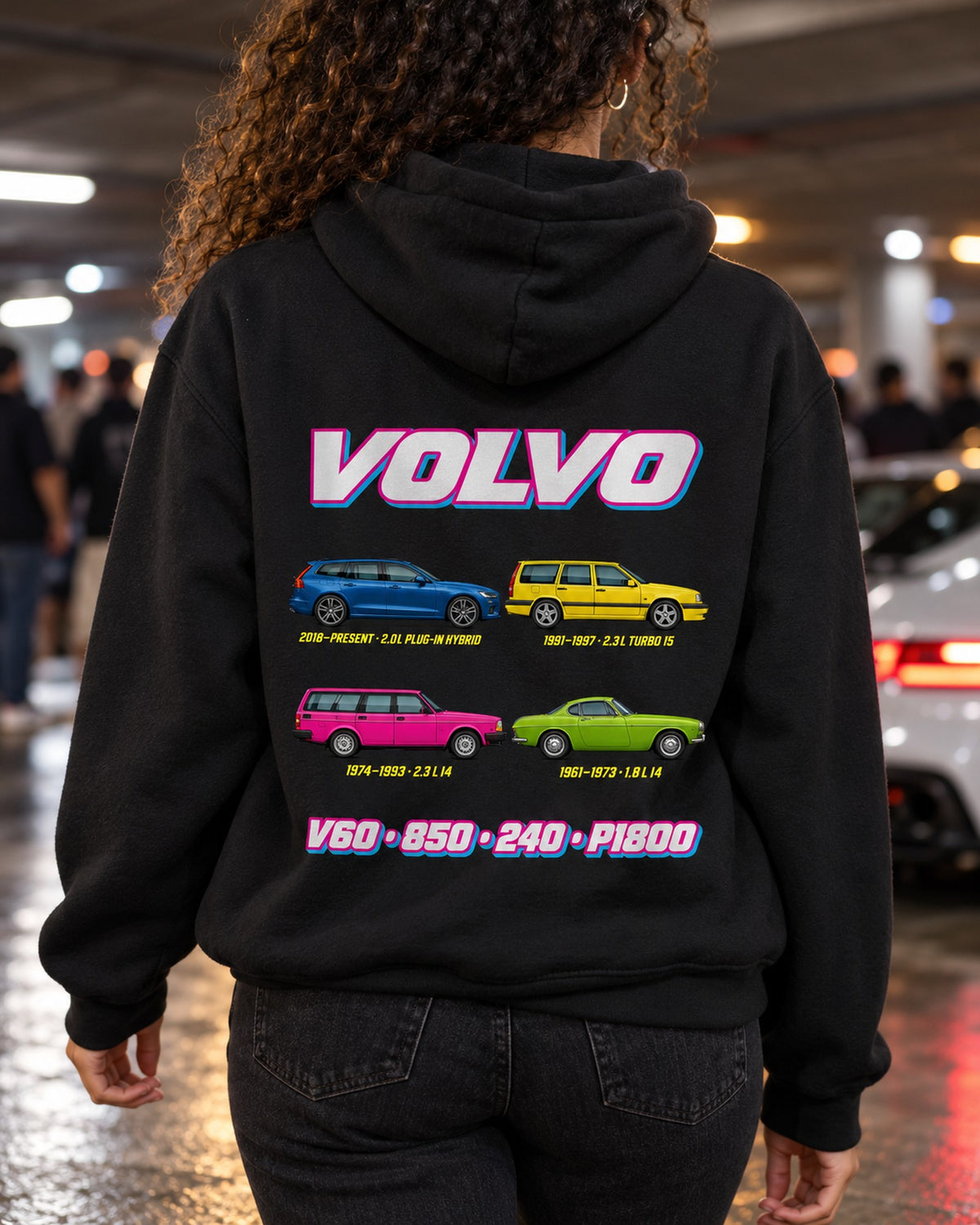 Volvo Performance Evolution Poster Full-Back Graphic Tee Pull Over Hoodie Black worn hero