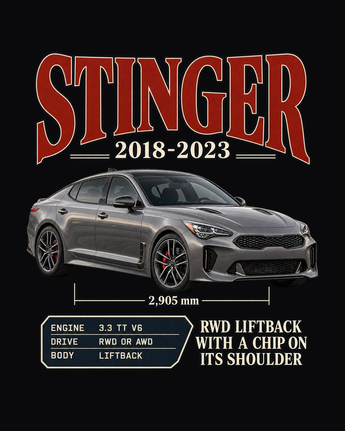 Kia Stinger 2018-2023 Archive Panel Shirt, RWD Liftback design only