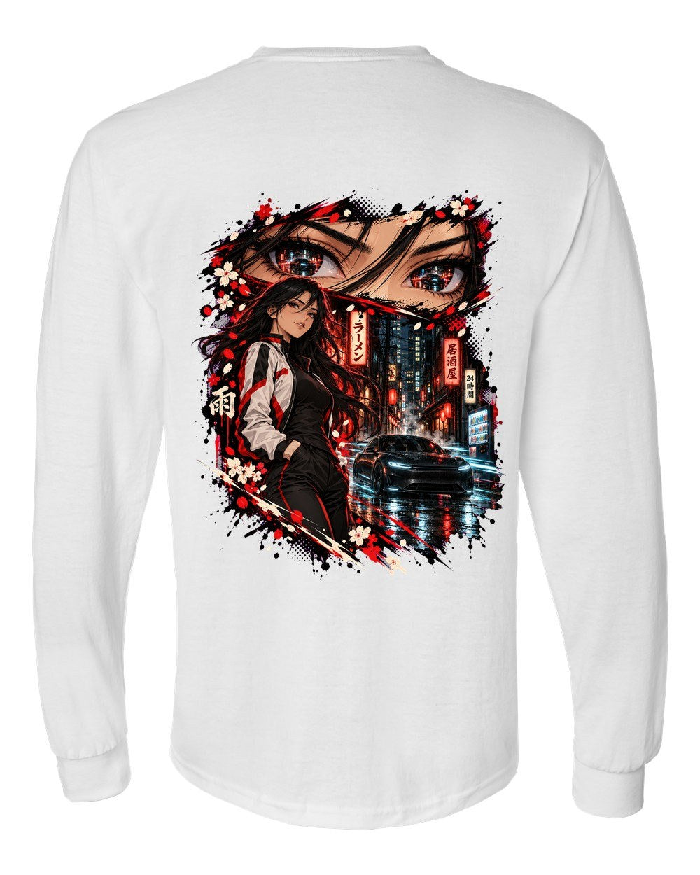 Tesla Model S Plaid Anime Girl Long Sleeve White back