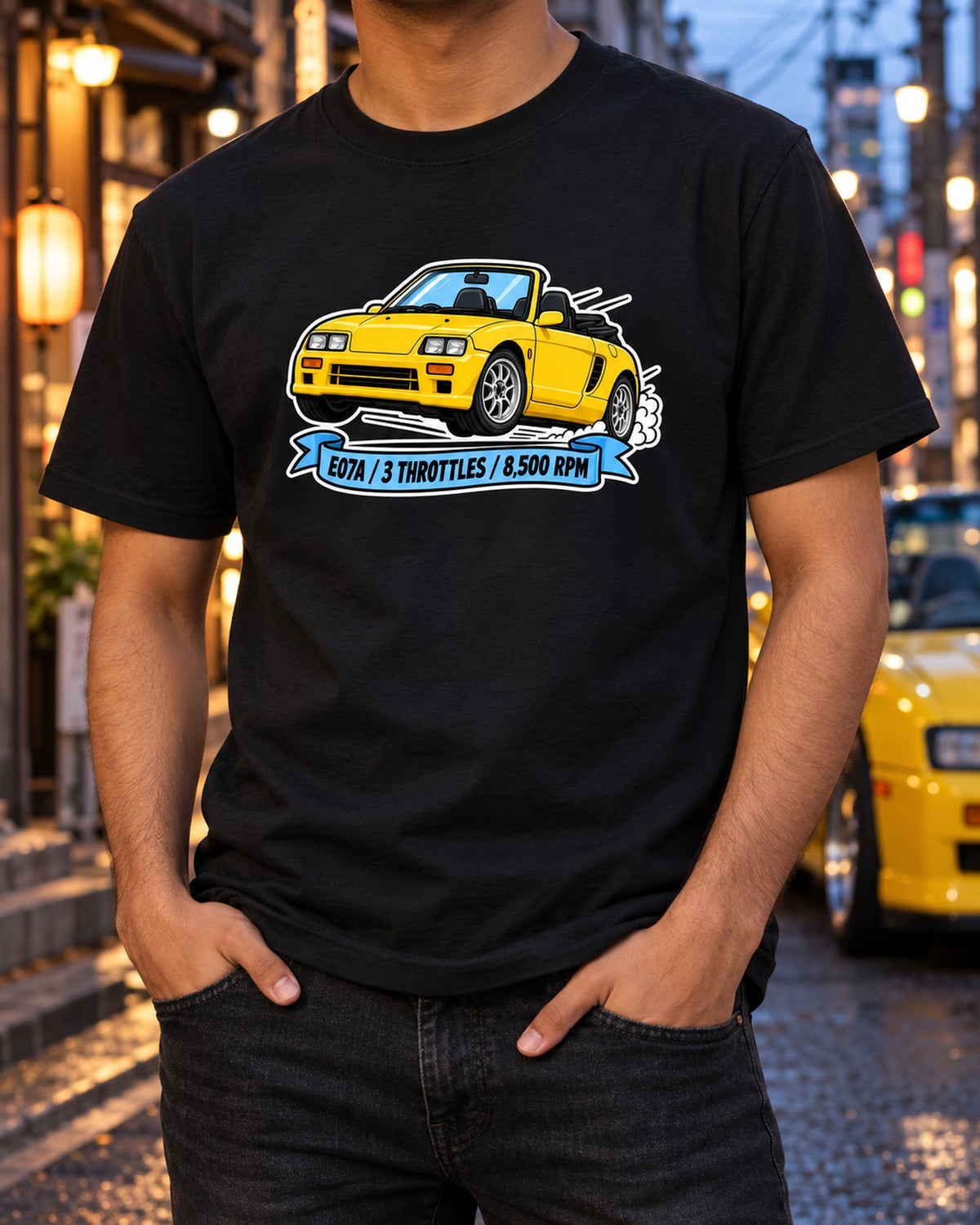 Honda Beat PP1 Triple Throttle Sticker-Style Car Shirt T-Shirt Black worn hero