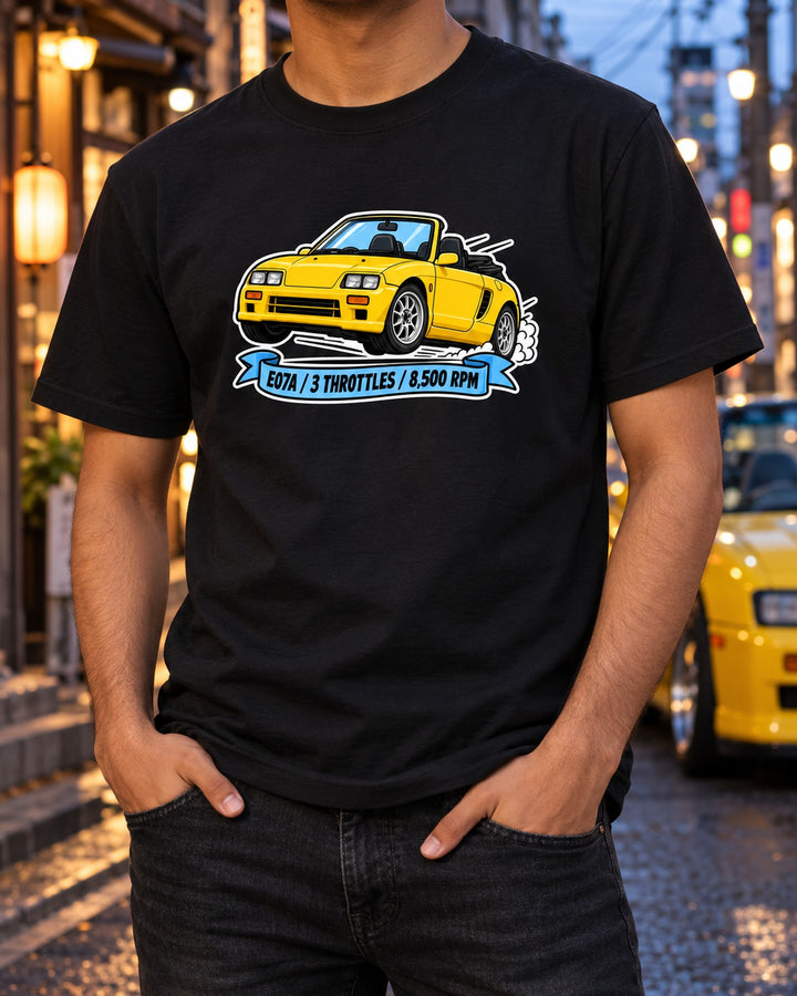 Honda Beat PP1 Triple Throttle Sticker-Style Car Shirt T-Shirt Black worn hero