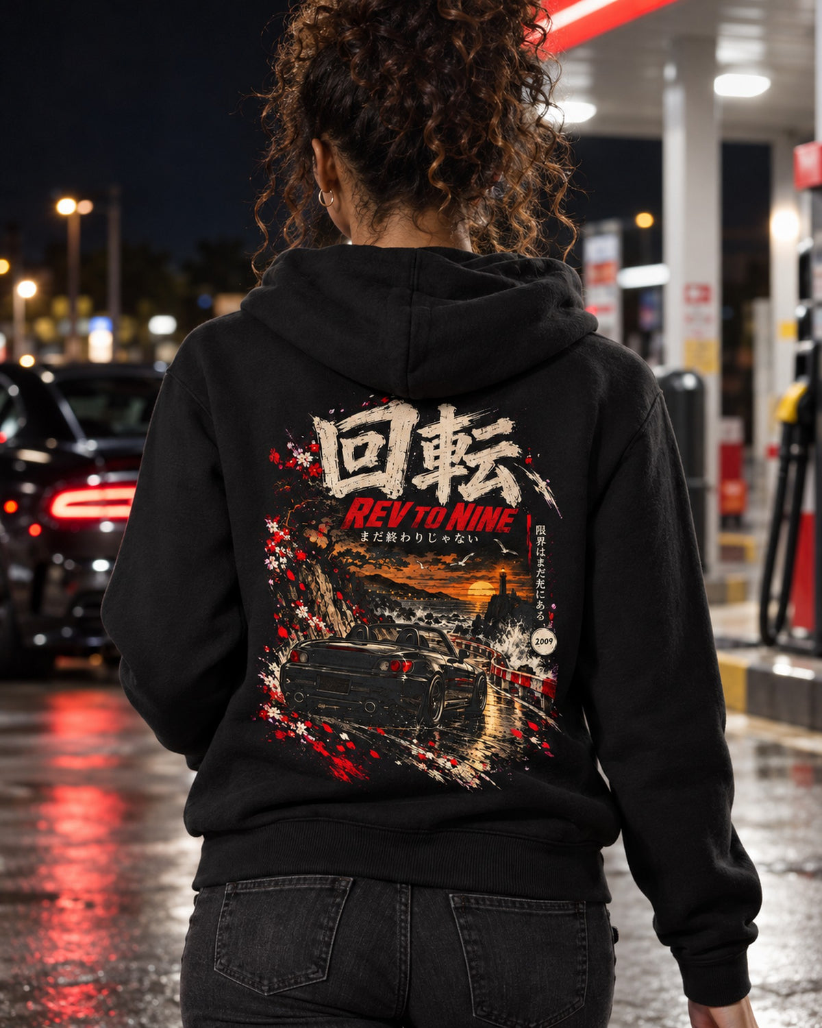 Honda S2000 Rev To Nine Shirt, Hoodie & More Zip Hoodie Black worn hero