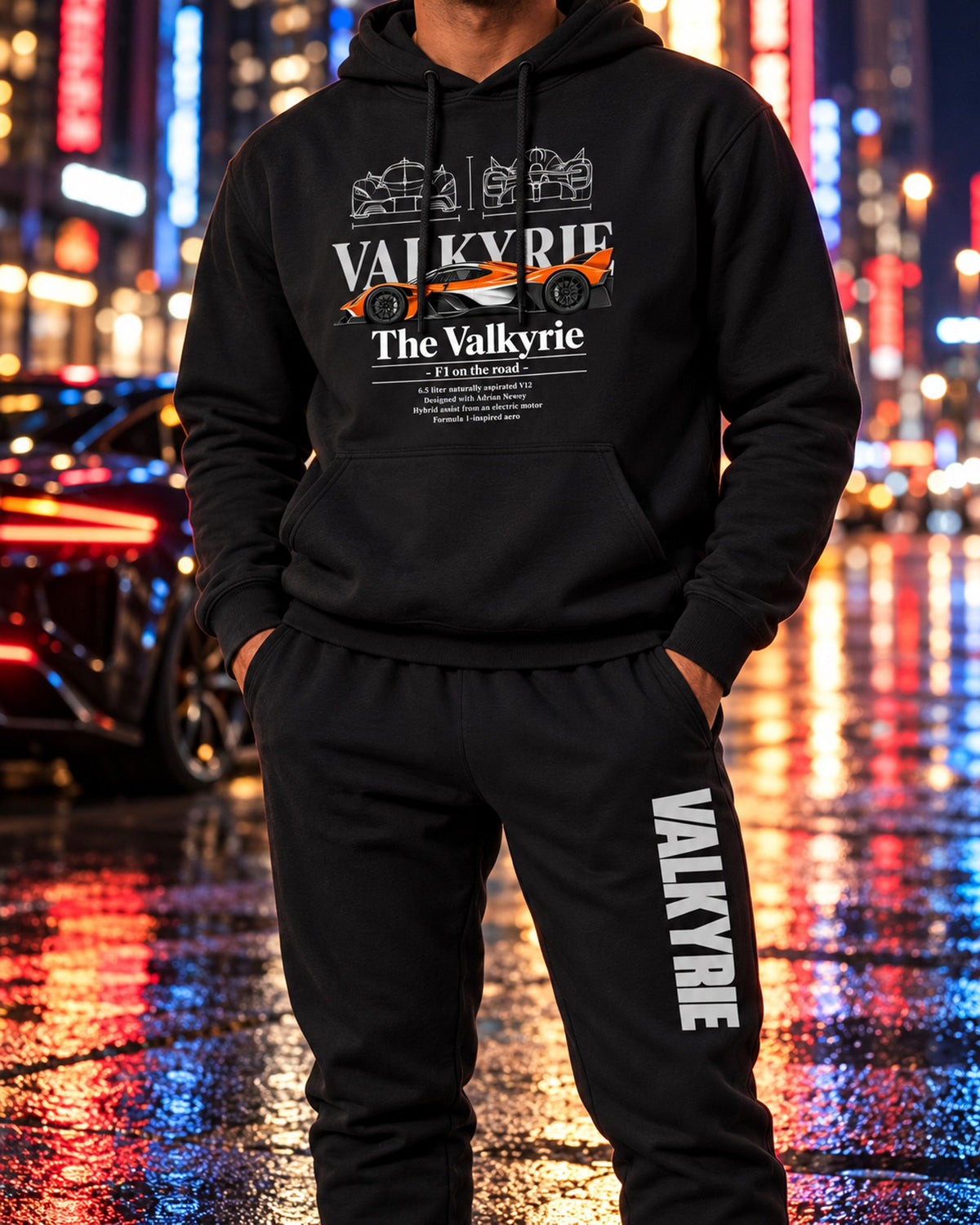 Aston Martin Valkyrie Hoodie + Jogger Set Black worn hero