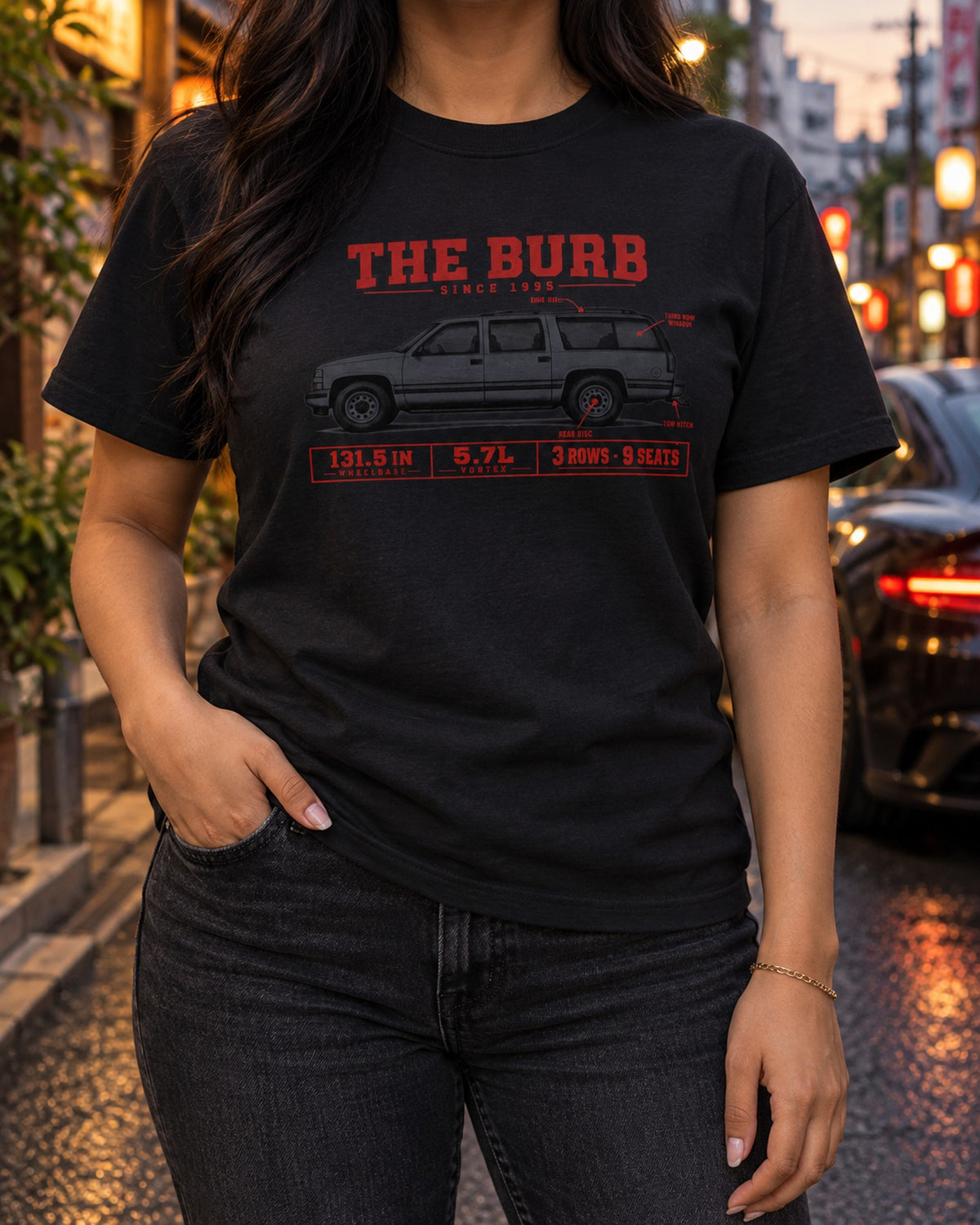 Chevy Suburban GMT400 Spec Poster Shirt, 131.5 in Wheelbase T-Shirt Black worn hero