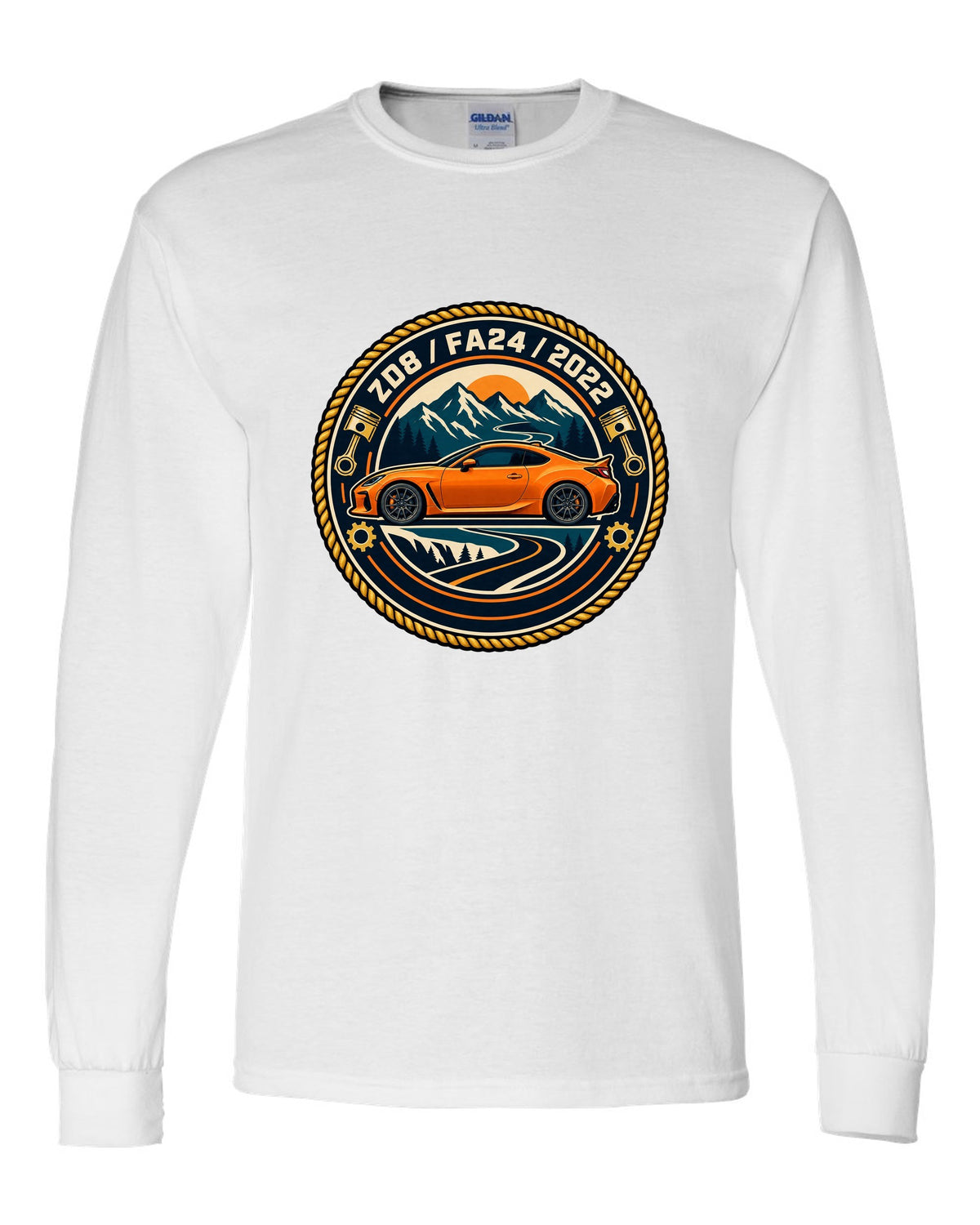 Subaru BRZ ZC6 tS in pastel vaporwave style, ZC6 / FA20 white long sleeve front view with the design