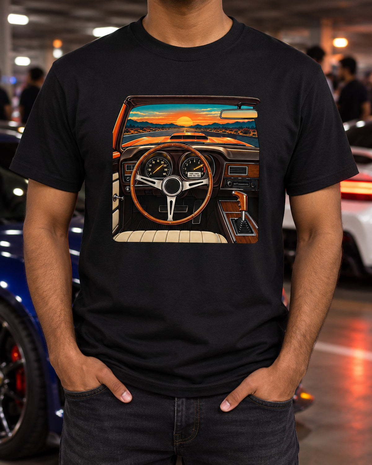 Super Bee 1971 Dodge Charger Six Pack Dashboard Tee T-Shirt Black worn hero