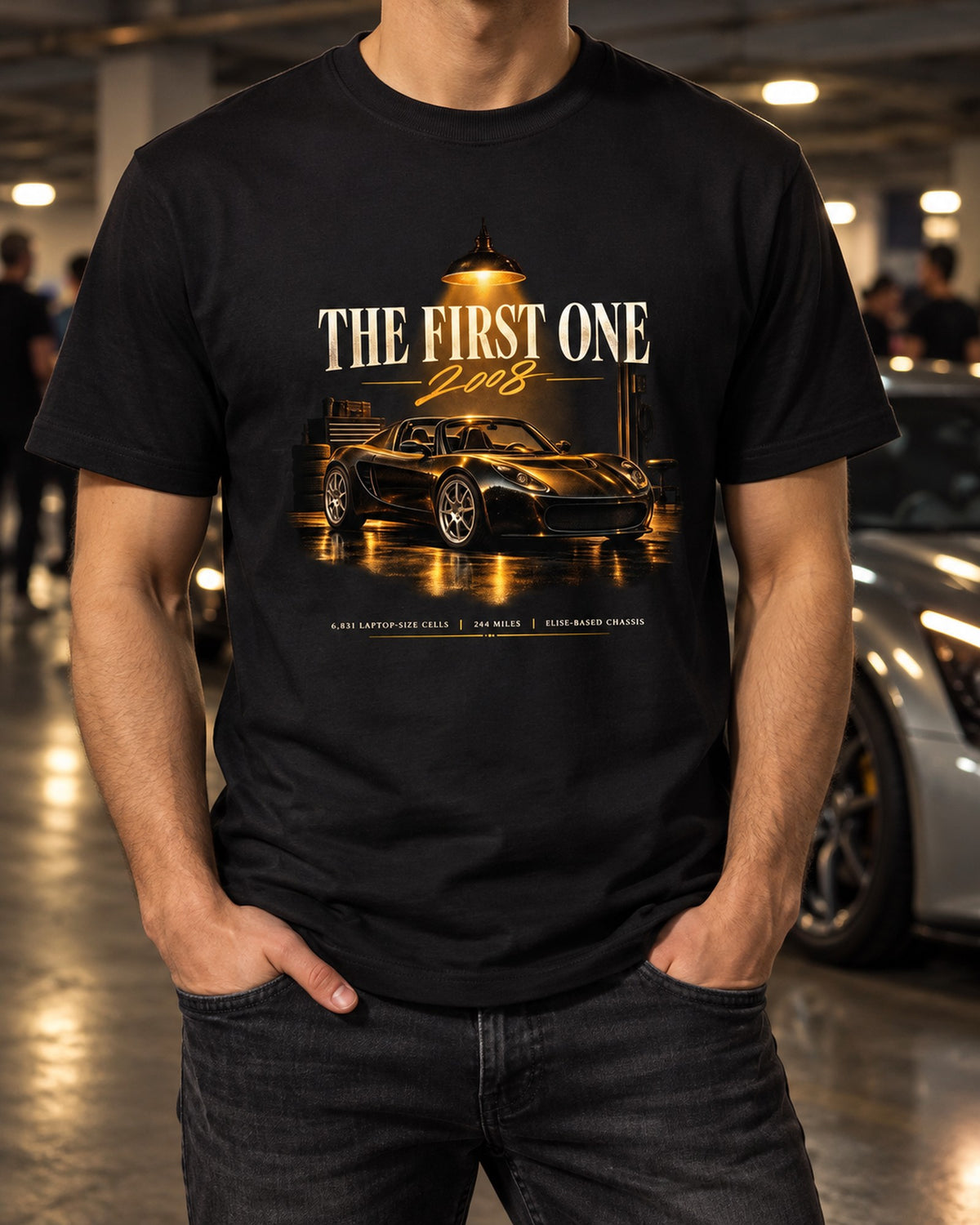 Tesla Roadster 2008 The First One Garage Night Shirt T-Shirt Black worn hero