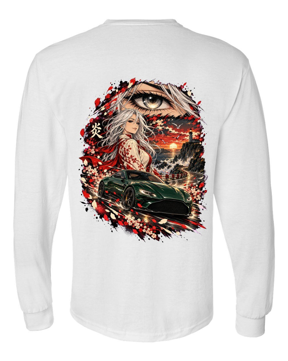 Aston Martin Vantage Anime Girl Long Sleeve White back