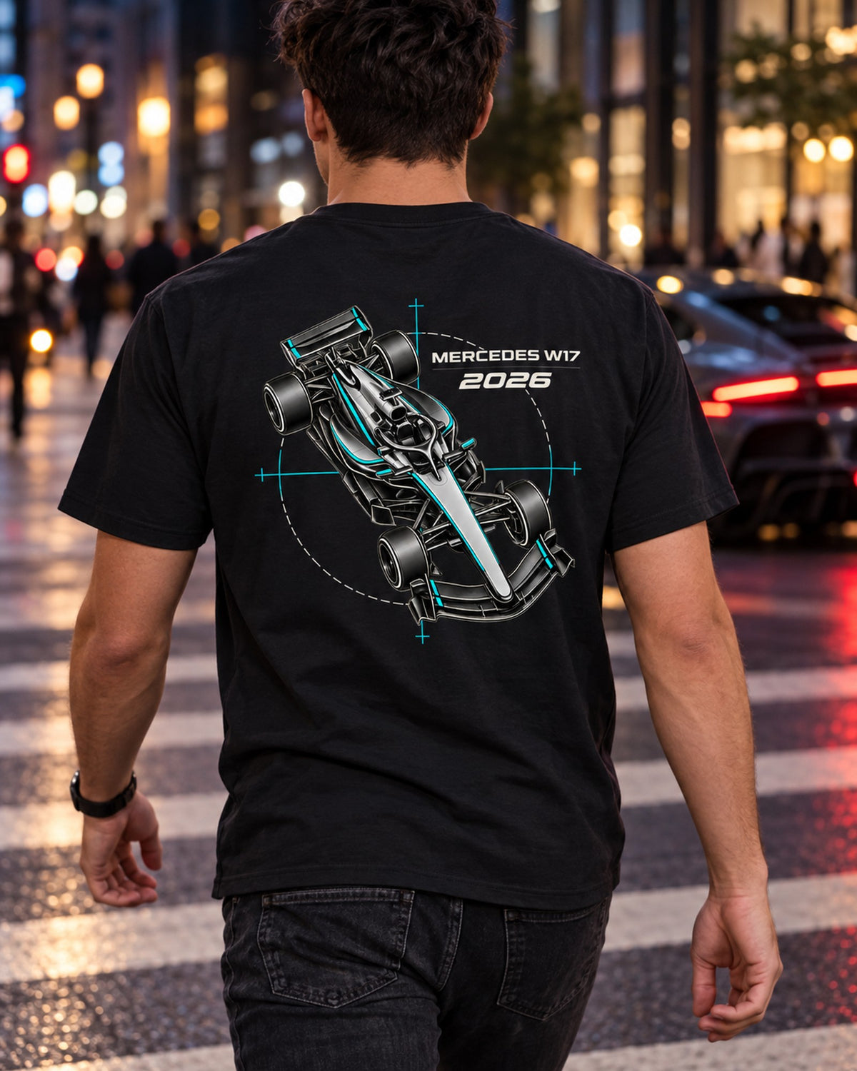 Mercedes W17 F1 2026 Diagonal Plan Shirt, Formula 1 Fan Tee T-Shirt Black worn hero