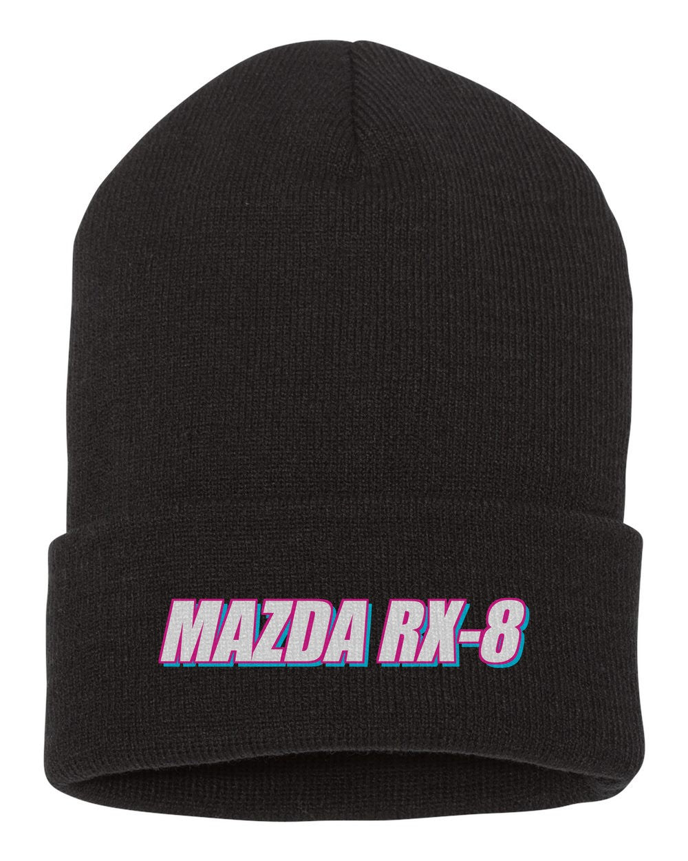 Mazda Rx-8 black beanie front view with car name