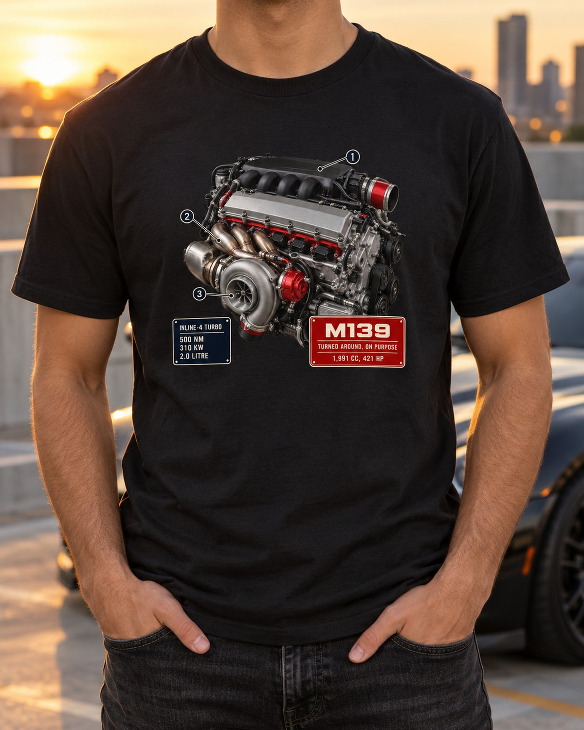 Mercedes-AMG M139 2.0 Turbo Four Engine Hero Tee T-Shirt Black worn hero